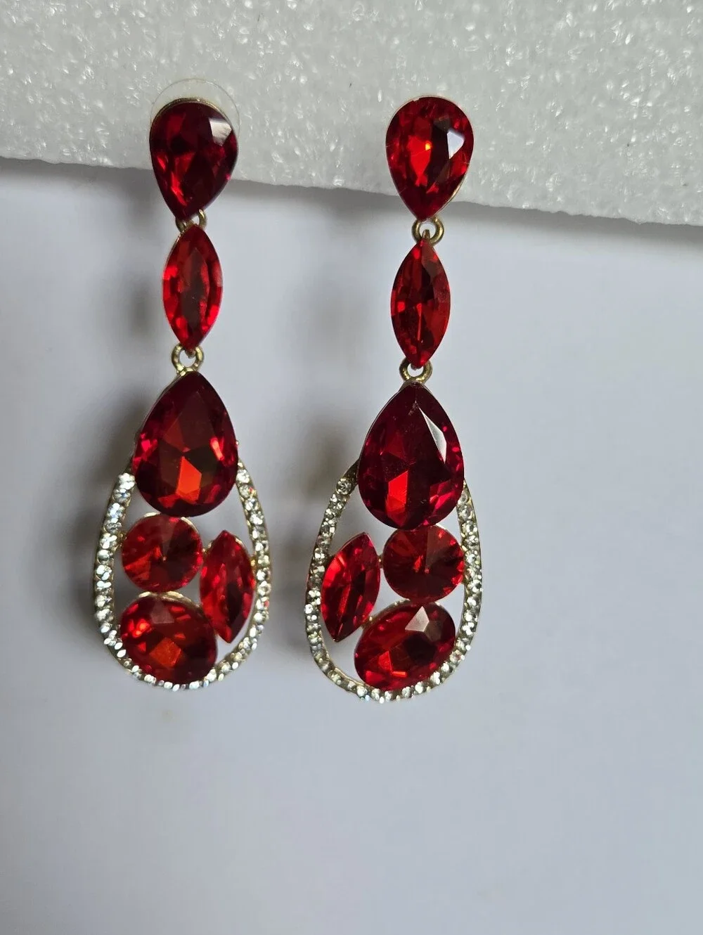 Red Teardrop Crystal Drop Earrings